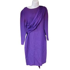 Vintage Adele Simpson Dress With Sash Shoulder Pads Purple Size Small